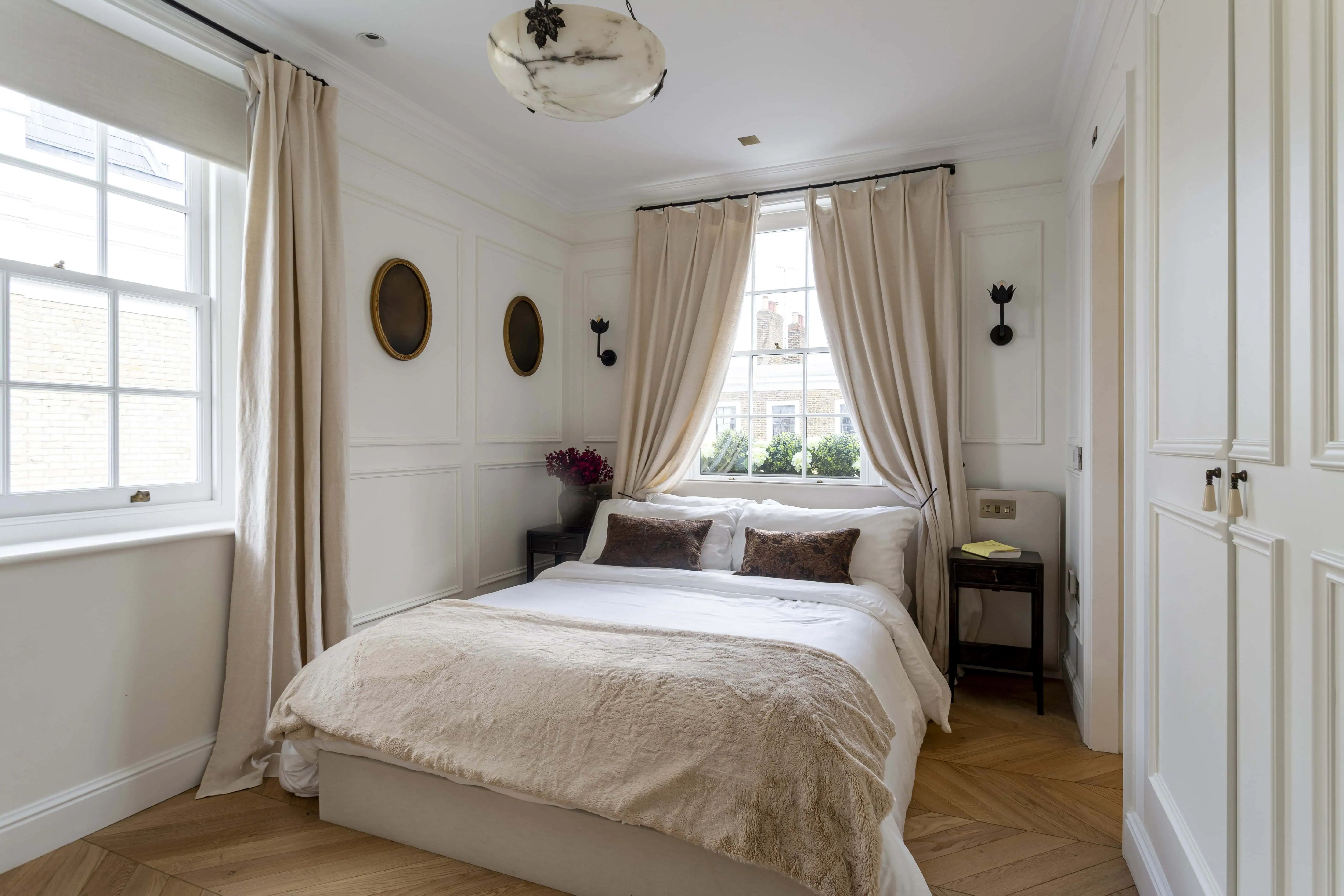 Bedroom with sash window in Victorian maisonette renovation, Primrose Hill