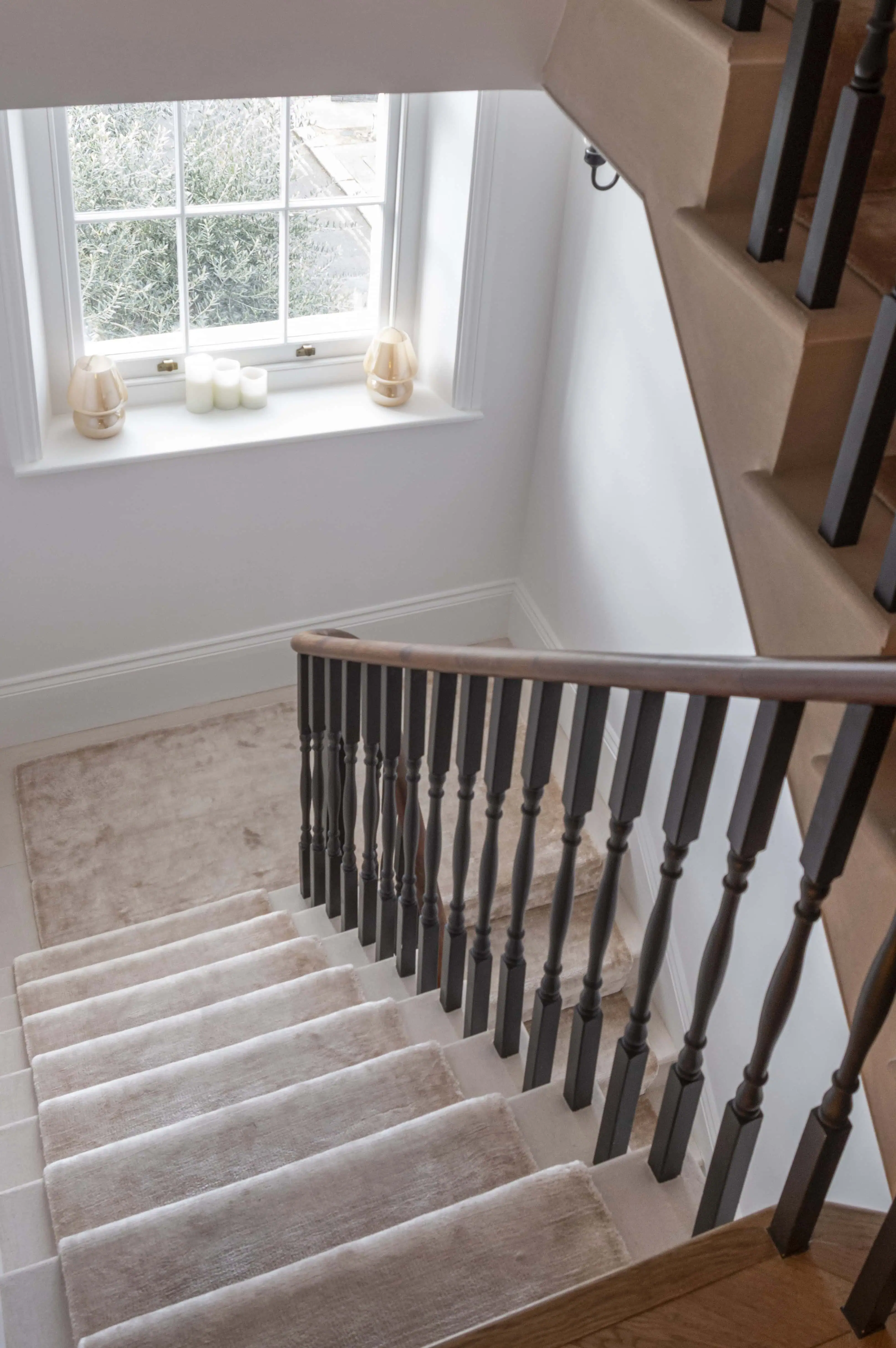 Staircase with carpet runner in Victorian maisonette renovation, Primrose Hill