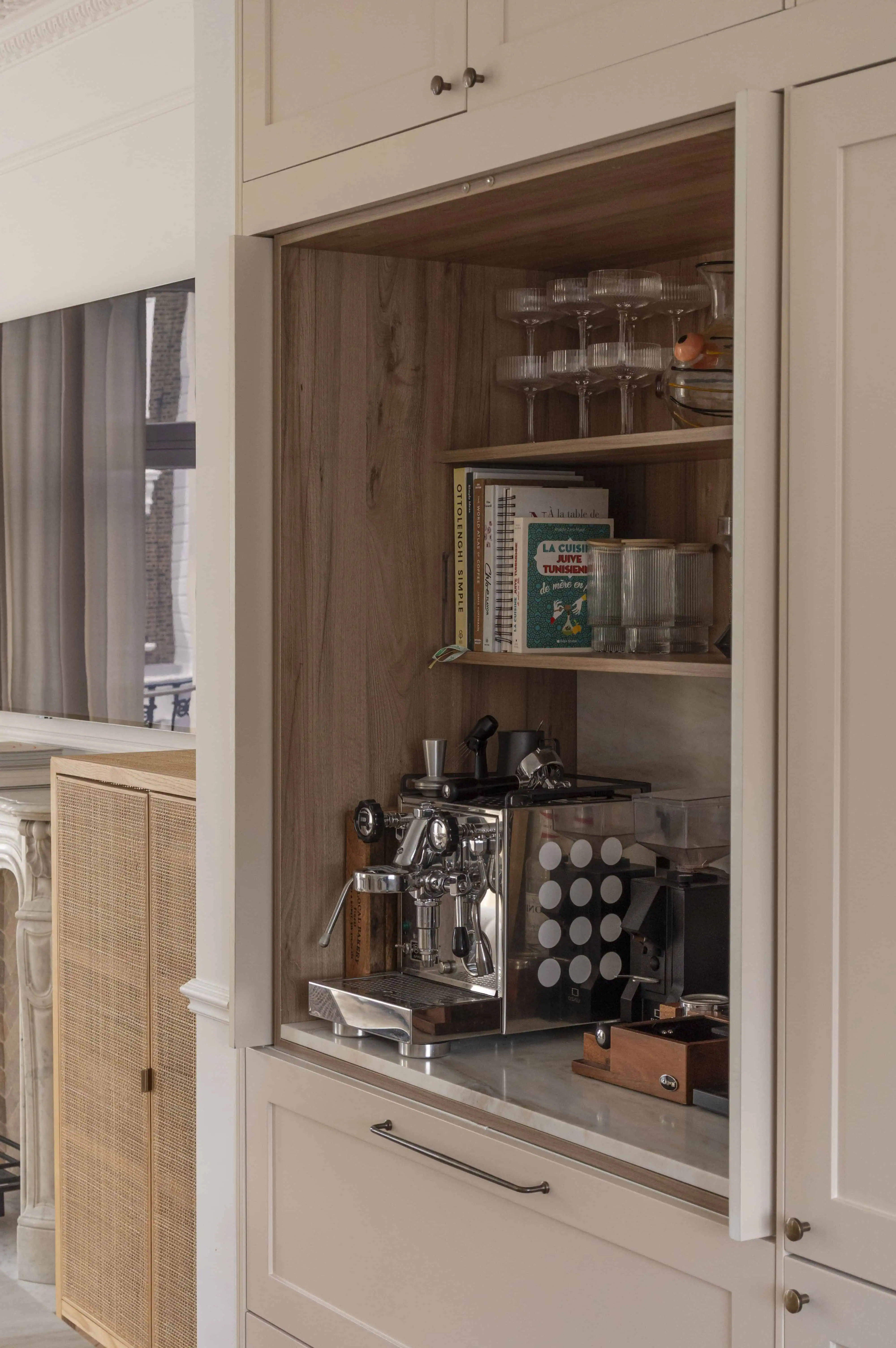 Built-in coffee station cabinetry in Victorian maisonette renovation, Primrose Hill
